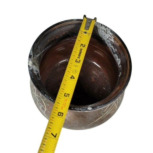 Vtg Kokopelli Petroglyph Studio Pot 5" Planter Bowl Tohono O'Odham ? NOT Signed - Picture 4 of 5